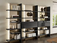 Libreria modulare da parete Pentagram 1457 in laccato lucido con luci a led integrate di Lago