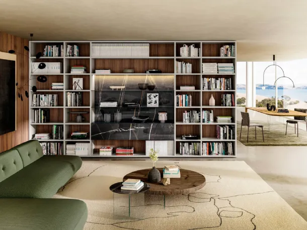 Libreria 30mm Sospesa in laccato opaco e vetro di Lago