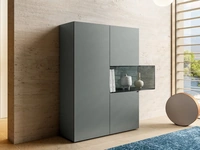 Madia Alta 36e8 Glass 1353 in vetro laccato Grigio opaco con teca espositiva di Lago