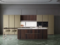 Cucina Moderna con isola Lounge 08 in Vetro laccato opaco Verde e Canneté Rovere Scuro di Veneta Cucine