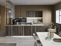 Cucina Moderna Lounge 09 in laccato metallo liquido Bronzo con isola in Abete ossidato di Veneta Cucine