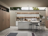 Cucina Moderna Lounge 11 con isola in laccato Bianco Puro e Noce Nodoso di Veneta Cucine