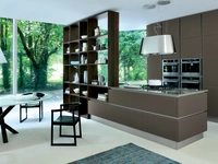 Cucina Moderna con isola Ri-flex 05 in vetro laccato Marrone Oliva di Veneta Cucine