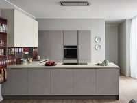 Cucina Moderna Start-Time Presa 07 con penisola in finitura Graffiato scuro e Play Rovere chiaro di Veneta Cucine